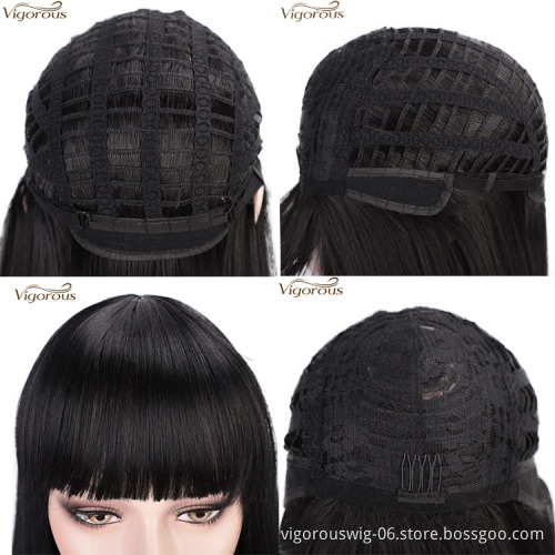 Vigorous 22 inches Cheap Long Straight Black Hair Wig Synthetic Wigs for Black Women High Temperature Wholesale Price